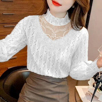 Temperament and versatility new shirt women's temperament versatile bottoming shirt western fashion lace shirt slimming and age-reducing white counter quality l (recommended 110-125 catties)