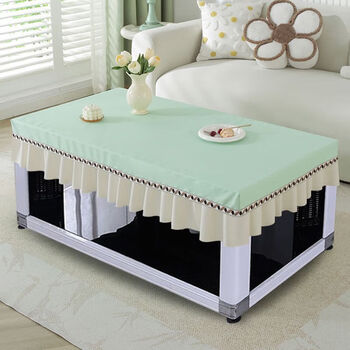 Mufan (mufan) tablecloth cover coffee table set high-end living room simple waterproof and oil-proof table mat leather coffee table cover lambskin coffee table cover-short style contrasting color-mint green 75*138*40cm fire cover