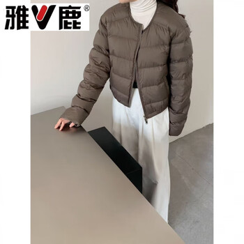 Yalu 2026 autumn and winter new round neck thin down jacket white duck down women's warm jacket white duck down fashionable gray