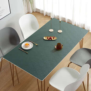 Yusenyi dining table mat color tablecloth waterproof, oil-proof, anti-scalding, no-wash, insulated desktop coffee table mat, leather pattern + forest green (odorless food grade) sgs quality inspection 80x120cm
