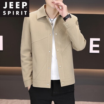 Jeep spirit men's jacket 2026 spring and autumn new slim lapel solid color trendy casual jacket youth versatile top khaki xl