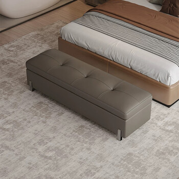 He jiagong light luxury bed end stool storage storage bench shoe changing stool sofa stool footrest dressing room rest bench can sit gray coffee color 5127-5 150*40*41 cm storage model ecological leather free installation