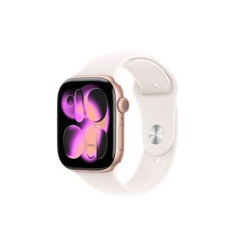 Apple/apple watch s11 smart watch gps+ cellular model 46mm rose gold aluminum metal case light peach pink sports strap s/m mfdg4ch/b