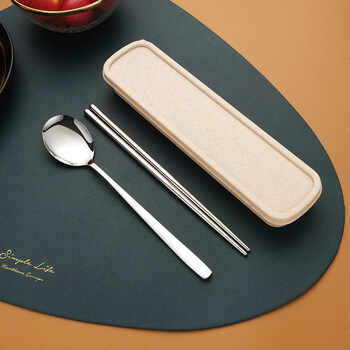 Tuojin student chopsticks, spoons and forks three-piece set stainless steel portable tableware set for one person and one chopstick custom logo engraving silver two-piece set 410 stainless steel