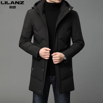 Lilanz light fashion men's mid-length down jacket men's winter white duck down hooded bread jacket thickened warm sleep black 9866 m (170)