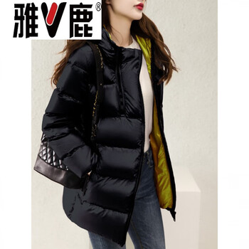 Yalu 95 white goose down jacket for women 2026 winter new style mid-length high-end brand thickened hooded jacket black s black s (95)