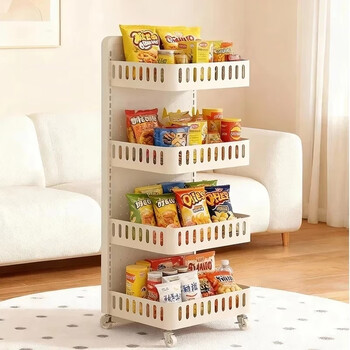 Zhuobo kitchen rack floor-standing storage rack metal bookshelf mobile storage rack snack rack sj21 white four-layer