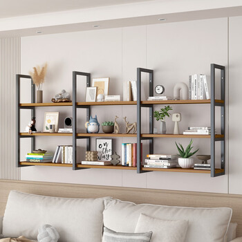 Fantasy wall storage rack wall-mounted bookshelf flower rack living room kitchen wall cabinet storage rack multi-layer suspended decorative rack second floor length 80 width 28 height 70 thickened steel pipe