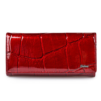 European and american women's long wallet, female coin purse, clutch bag, fashionable patent leather internal and external zipper, large capacity, red
