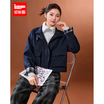 Ief/aiyifu 2025 new autumn and winter woolen jacket short work style fashion versatile warm top trendy navy one size