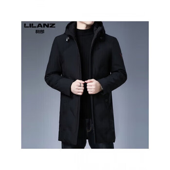 Lilanz men's mid-length down jacket men's autumn and winter new warm hooded casual fashion high-end jacket for men black l (175) (recommended 130-145 catties)