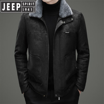 Jeep spirit winter men's motorcycle leather plus velvet windproof warm casual fur collar removable jacket leather jacket men's black 2xl
