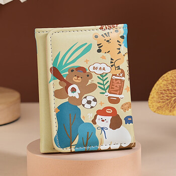 Domestic products, carefully selected cute women's wallet, simple anti-degaussing, compact, large capacity, anti-theft brush, multi-function, multiple card slots, basic 30% off - happy bear