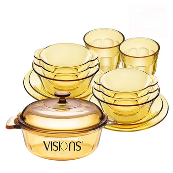 Corning (visions) 1.1l soup pot glass pot and 12-head heat-resistant glass dishes and dishes set dish set glass pots and tableware