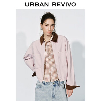 Ur2026 spring new women's retro barn leather patch pocket short casual jacket uyy860001 pink purple s