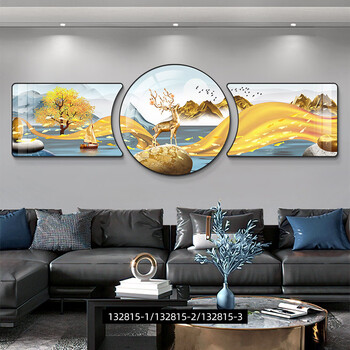 Fantasy elk shines, atmospheric landscape, living room decorative painting, light luxury high-end sofa, background wall hanging painting, mural, good fortune and brocade, noble black frame, 80x60/80x80/80x60 crystal screen