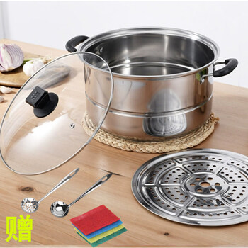Tuojin japan imported quality steamer stainless steel three-layer thickened bottom soup pot hot pot 3-layer 2-layer multi-layer steamer home thickened glass lid single layer + 3 sample additions 1cm 26cm