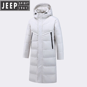 Jeep spirit three-proof long down jacket 2025 winter men's over-the-knee sports long down jacket women's warm waterproof hooded jacket off-white m