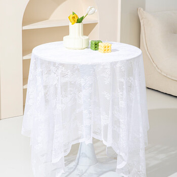 Fantasy white coffee table tablecloth lace tablecloth rectangular fabric tablecloth round household small fresh cotton linen tablecloth white lace tablecloth 100x145cm (small size)