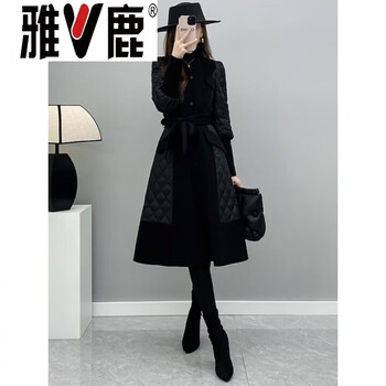 Yalu thin white duck down down jacket women's over-the-knee long 2026 winter new black slim woolen splicing down jacket s