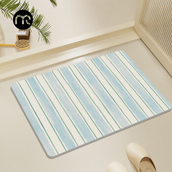 Fantasy cream style soft diatom mud bathroom water-absorbent floor mat non-slip quick-drying mat bathroom entrance bathroom household foot mat smooth dye + blue 50 80cm