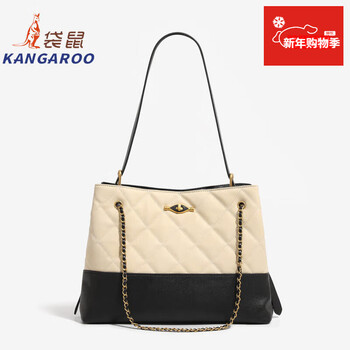 Kangaroo (kangaroo) new fashionable rhombus chain design women's bag large capacity crossbody single shoulder armpit dual purpose tote bag trend black 34*12.5*25cm