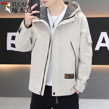 Woodpecker (tucano) assault jacket men's 2025 spring and autumn new sports tops youth casual all-match windproof hooded jacket 216 meters white xl (can be worn about 115~135 pounds)