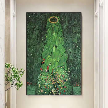 Yusenyi living room sofa background hanging painting dining room bedroom entrance corridor aisle hand-painted oil painting h style klimt sunflower aluminum alloy frame black 80cmx120cm