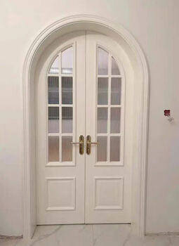 Sanqihu black french retro double switch arched door arc painted interior door bedroom door curved buckle line double switch glass model
