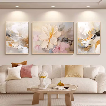 Yusenyi cream style floral living room decoration painting light luxury sofa background wall hanging painting abstract art texture 3 type f light luxury gold (light luxury atmosphere) 1-high-definition cloth film picture (brushed aluminum alloy picture frame-high-definition quality 1-left and right 30x40cm, middle 60x40cm suitable