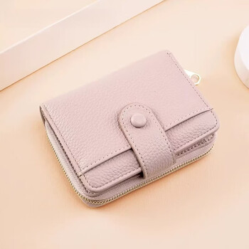 Woodpecker (tucano) 2026 new zipper coin purse short women's wallet fashionable litchi pattern leather wallet zipper women's two-fold small card holder pink purple new color pink purple