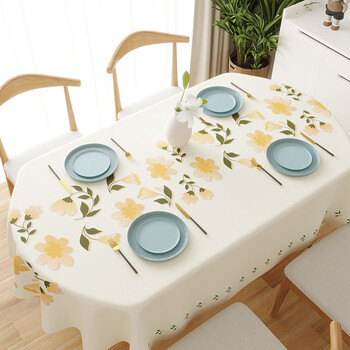 Jun yuexi dining table tablecloth is light luxury and high-end, waterproof and oil-proof, oval, anti-scalding, no-wash, living room tablecloth, coffee table table mat, leather texture, waterproof and oil-proof - charming and charming (upgraded) 60*120cm, suitable for tables without sagging
