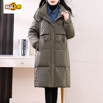 Chujing down jacket women's mid-length winter hooded white duck down warm jacket tea green s recommended 90-125 catties