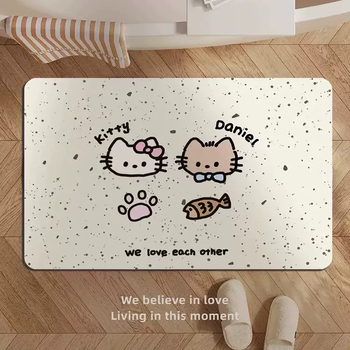 Yusenyi cute cat bathroom floor mat that does not stick to soil. bathroom door diatom mud absorbent non-slip foot mat quick-drying mat thick two cats rectangular 45x75cm (leather that absorbs water does not stick to soil)