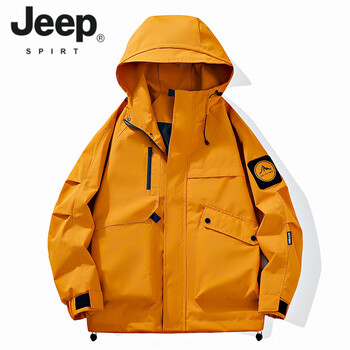Jeep spirit2026 spring and autumn new workwear functional jacket men's loose trendy brand hooded windproof and waterproof casual sports jacket maple leaf yellow s