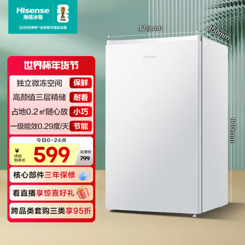 Hisense 95l single-door small refrigerator first-class energy efficiency direct cooling white independent micro-freezing space energy-saving low-noise refined storage dormitory refrigerator bc-95s/a