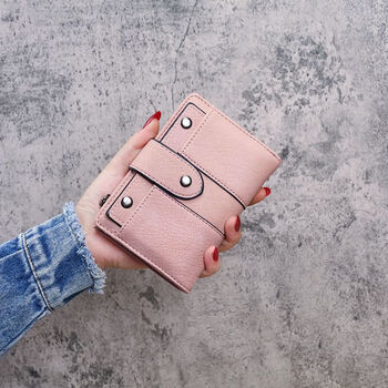 Fuyan student fashion sweet wallet women's small wallet korean version cute folding coin purse short multi-card slot card 088 pink