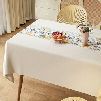 Mufan (mufan) tablecloth no-wash oil-proof tablecloth cute cartoon imitation lambskin coffee table rectangular non-slip dining table mat waterproof cover yarn base tablecloth - nordic geometry 100*160cm