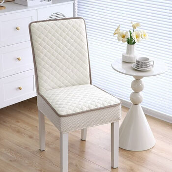 Fantasy straight back chair cover, all-inclusive integrated dining chair cover, chair cushion, simple fabric, quilted, thickened, warm, non-slip and comfortable, color matching rice chair cover, need a few photos