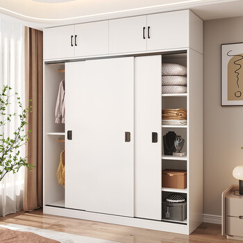 Xinjing wardrobe bedroom modern simple wardrobe storage sliding door storage length 2 width 0.5 height 2.4 meters + top cabinet e1 level