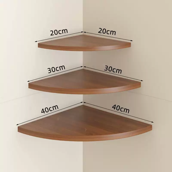 Yusenyi rack storage rack wooden wall corner wardrobe corner triangular partition wall hanging kitchen corner storage fan-shaped right angle walnut color (20-30-40 combination) no punching and free adhesive bracket x16