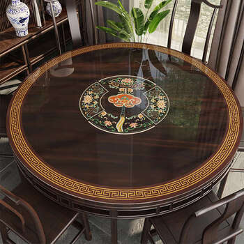 Yusenyi round table mat double layer round table tablecloth hollow soft glass household round table mat hollow printed nuoshan combination package more cost-effective diameter 80cm diameter 140cm