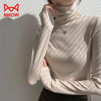 Miiow classic timeless versatile turtleneck bottoming shirt for women long-sleeved t-shirt 2025 autumn and winter new slim fit inner cotton top cream white s