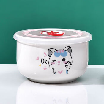 Wing fantasy fresh-keeping bowl instant noodle bowl refrigerator storage box microwave oven sealed lunch box with lid k cat small one