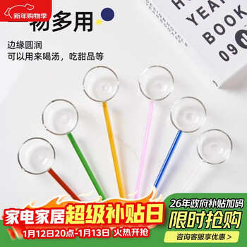 Weimingnuo high borosilicate glass soup spoon, high temperature resistant soup spoon, high-looking color multifunctional small spoon, blue and green 2 pieces