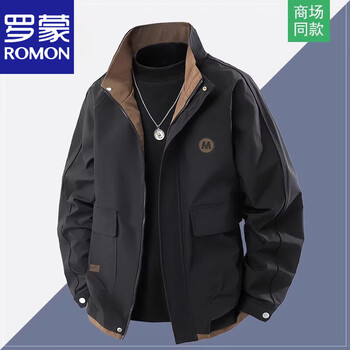 Romon spring and autumn men's jackets new versatile casual tops autumn plus size workwear stand collar jackets men's new product black m recommended weight 90-105 jin