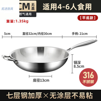 Tuojin german imported quality concave induction cooktop special wok food grade thickened 316 stainless steel uncoated flat bottom model without cover universal induction cooker uncoated 32cm