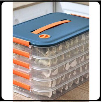 Utookii dumpling box for freezing special dumpling box special multi-layer crisper large capacity kitchen refrigerator frozen wonton dumplings blue date + non-slip handle 3 layers 1 lid can store about 180 pieces
