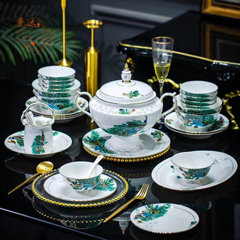 Manyuan brand jingdezhen 5a first-class bone china ceramic tableware set high-end household bowls and plates gift box gift box elegant and luxurious 10-person configuration 86-piece set