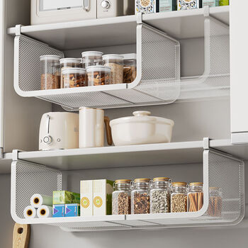 Fantasy kitchen shelf cabinet hanging rack layered retractable shelf wall cabinet hanging basket storage white fixed style medium size